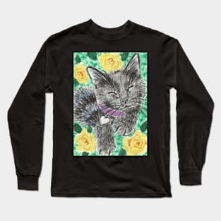 Happy cat kitten  flowers Long Sleeve T-Shirt